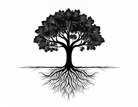 recommend clip art: schwarze Silhouette Kontrast Baum mit Wurzeln Icon, isoliert auf weißen Hintergrund, Freisteller 