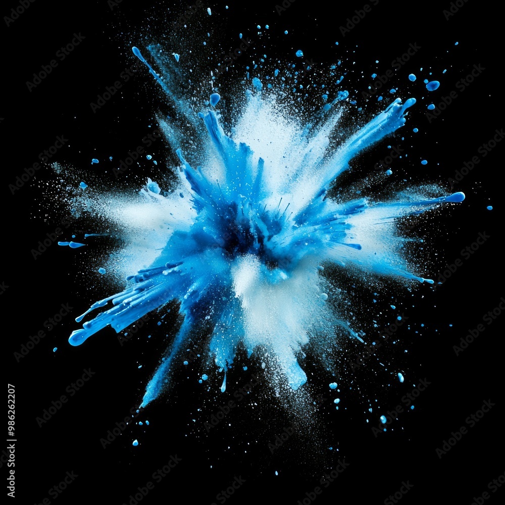 Aufkleber blue particles burst outward from a central point, illuminating the dark background with glowing tra