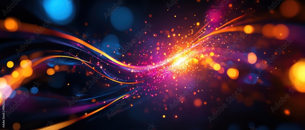 Poster vibrant abstract lights create a mesmerizing visual effect, showcasing colorful swirls and sparkles 