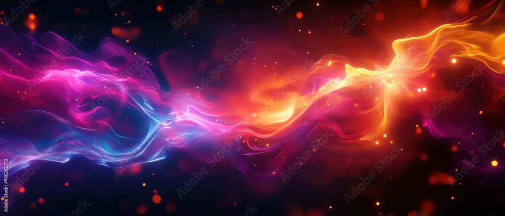 Poster Vibrant abstract lines of color swirl and flow, creating a mesmerizing blend of light and motion in a digital artwork.