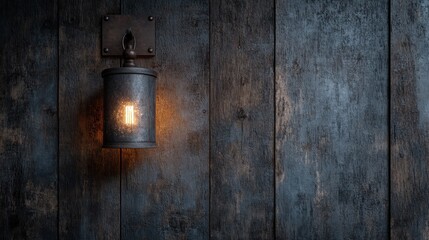 This image captures a rustic lantern emitting a warm glow, affixed to a weathered wooden wall. The scene exudes a vintage charm with hints of nostalgia and warmth.