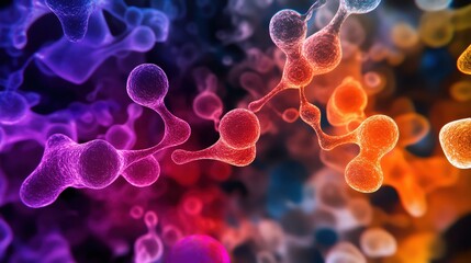 Vibrant abstract representation of molecules in vivid colors, showcasing the beauty of scientific structures and forms.