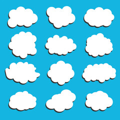 Fototapeta premium white vector cloud shape set design on blue background 