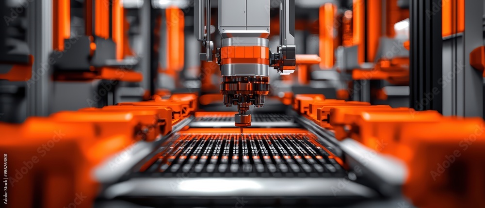 Aufkleber advanced manufacturing process with robotic arm in a modern factory setting.