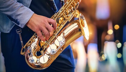 Obraz premium World Jazz festival. Saxophone, music instrument played by saxophonist player musician
