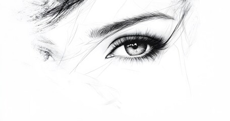 Fototapeta premium Black and white image captures the intense gaze of a woman, her eyes filled with mystery and depth.