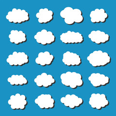 white vector cloud shape set design on blue background  