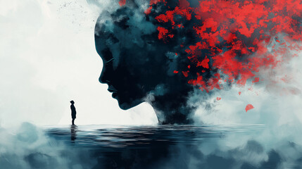 Illustrations representing depressed mind suffering 