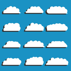 white vector cloud shape set design on blue background  