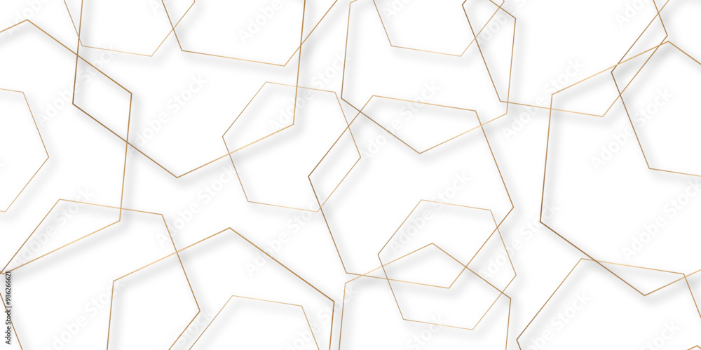 Poster Modern simple style seamless pattern with hexagonal graphic design. Geometric art deco texture mosaic white background. abstract molecular structures in technology, wallpaper background, vector.	