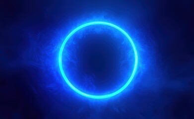 Blue neon circle with smoke