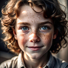Portrait of youth with freckles and beauty marks generative ai