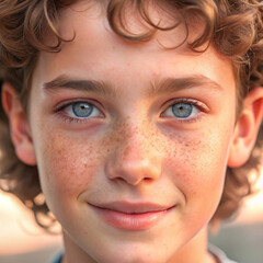 Fototapeta premium Portrait of youth with freckles and beauty marks generative ai