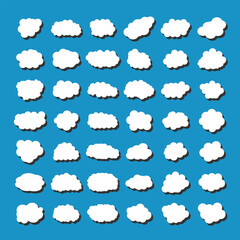 white vector cloud shape set design on blue background  