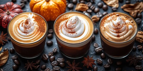 hot coffee with pumpkin spice design for a warm autumn/ winter - ai generated