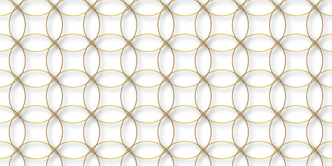 Naklejka premium Abstract background golden circle stock line with shadows. abstract artistic geometric background Gold circles abstract seamless vector pattern. Minimal style white website banner, decoration Vector. 