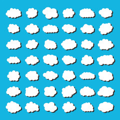 white vector cloud shape set design on blue background  