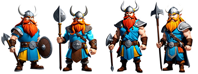 Illustration set of Viking Cartoon with bold colors standing against. 3D illustration. White background