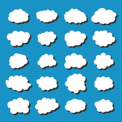 white vector cloud shape set design on blue background  