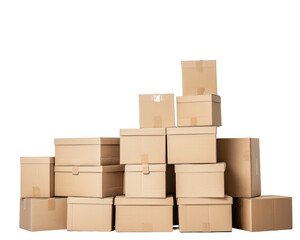 A stack of cardboard boxes arranged in a pyramid shape, likely for storage or shipping.