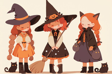 Halloween Elements, Halloween clipart,Halloween icon set with cute kids in Halloween costumes