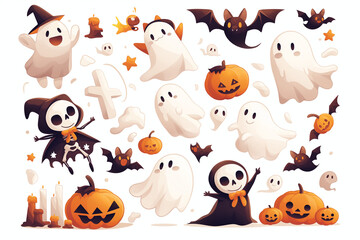 Obraz premium Halloween clipart,Halloween Elements, a collection of Halloween symbols including ghosts, bats, pumpkins