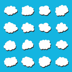 white vector cloud shape set design on blue background  