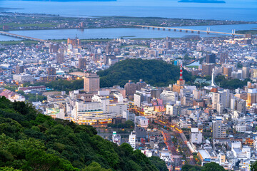 Tokushima, Japan Downtown City Skyline at Blue Hour