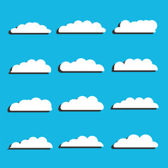 white vector cloud shape set design on blue background  