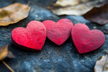 Obraz premium Three red hearts with generative ai