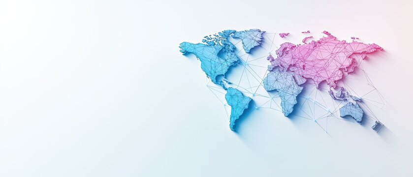 Fototapeta Stylized world map with gradient colors on a white background, symbolizing global connections and digital networks.