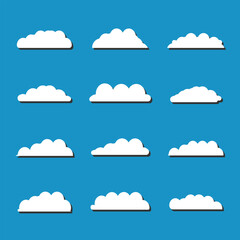 white vector cloud shape set design on blue background  