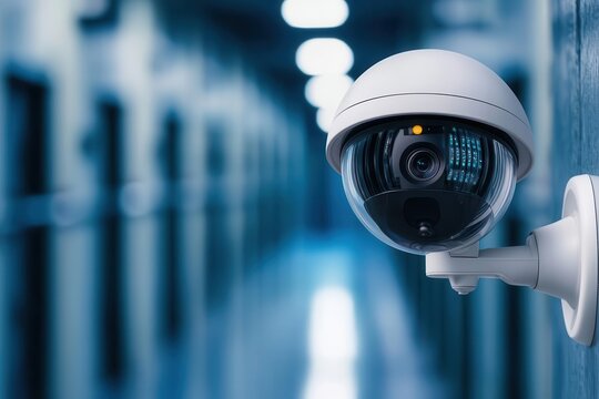 High-tech security system monitoring prison cells, with surveillance cameras and facial recognition software, symbolizing advanced security Prison surveillance, Security technology