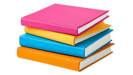 Set of four different colored notebooks stacked isolated on transparent background, PNG file