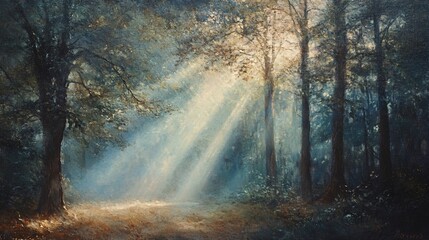 Fototapeta premium Sunbeams Illuminating a Forest Path