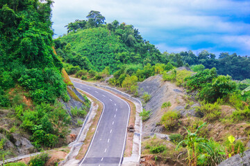 Mountain road at Khagrachari in Chattogram province, Bangladesh.