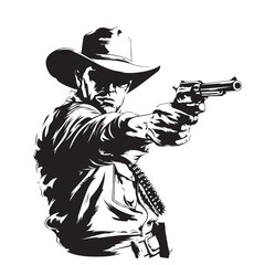 Black and white Cowboy Sheriff with gun stock image vector isolated on transparent background