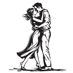 Beautiful Couple Dancing A Tango Vector In The Contour Style Expression Of Latin Salsa Rumba image vector  isolated on transparent background