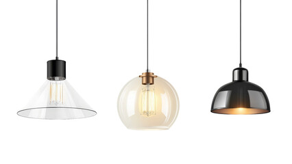 Set of four different types of light fixtures isolated on transparent background, PNG file