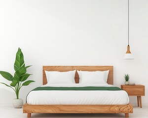 Open bedroom with minimalist bed and soft natural lighting, minimalistic design, restful ambiance