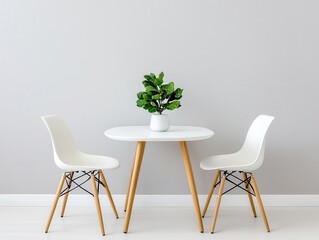 Bright dining room with simple table setting and natural light, minimalistic interior, harmonious space