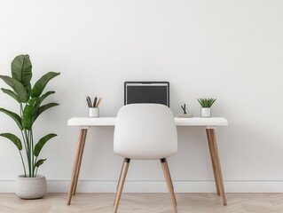 Minimalist home office with uncluttered desk and simple shelving, minimalistic interior, focused workspace