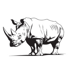 Rhinoceros  standing hand drawn engraving style sketch Vector illustration on transparent background.