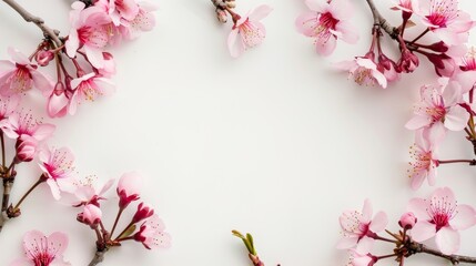 Naklejka premium Cherry Blossom Flowers Creating a Beautiful Pink Border Frame.