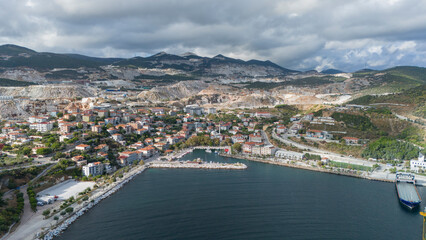 Saraylar Village view from sea in Marmara Island of Turkey.