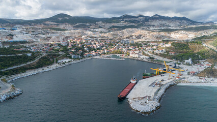 Saraylar Village view from sea in Marmara Island of Turkey.