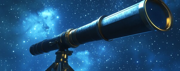 Fototapeta premium Vintage telescope pointing at a starry night sky, symbolizing exploration, discovery, and cosmic observation under the vast universe.