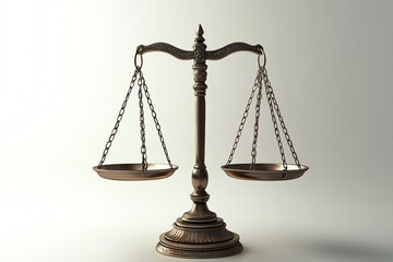 Antique balance scales symbolizing justice and equality on a plain background, perfect for legal and fairness concepts.