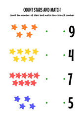 worksheet for kids, count the number of stars and match them with the numbers provided