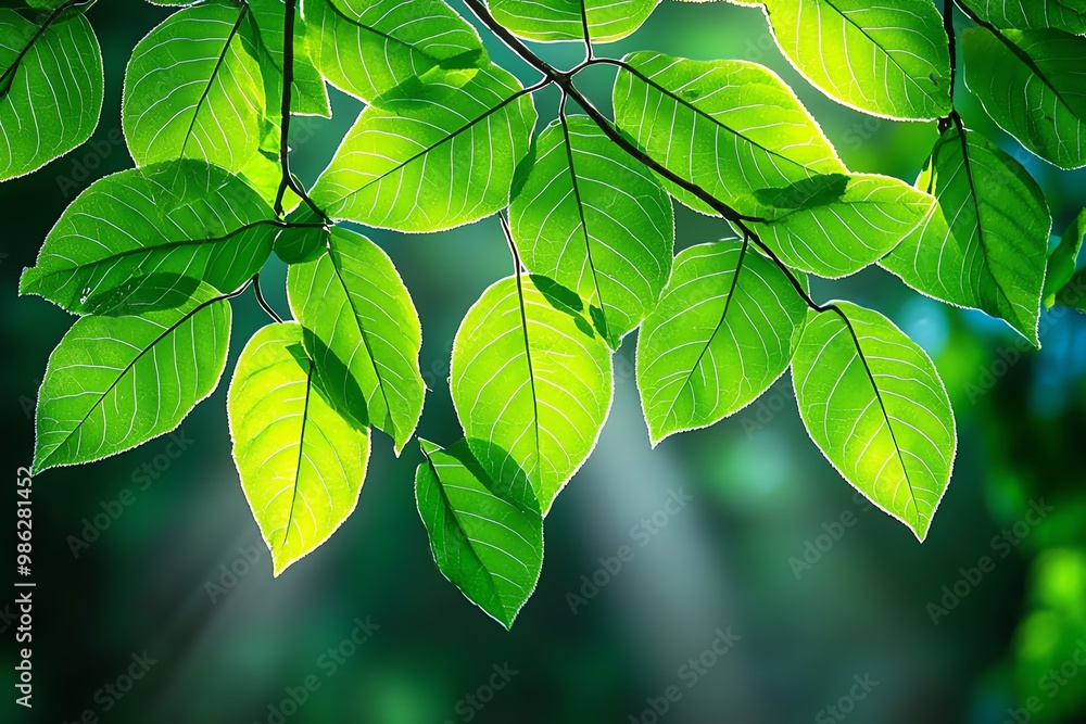 Poster a nature-inspired background with soft sunlight filtering through leaves, creating a warm and inviti